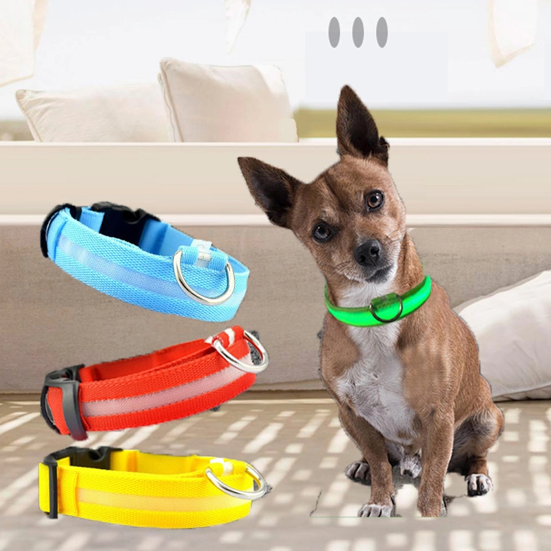 Adjustable LED Luminous Pet Collar Nylon Pet Dog Cat Safety Luminous Flash Necklace Luminous Neck Band