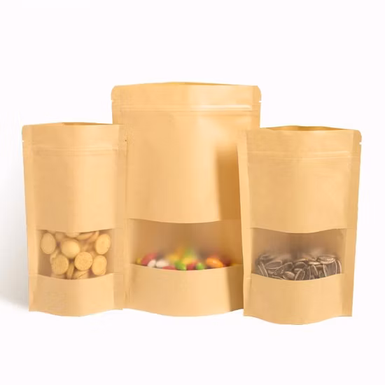 Chiusura lampo biodegradabile stampata personalizzata Stand up Custodia per imballaggio Borsa in carta Kraft impermeabile con cerniera per chicchi di caffè, tè, alimenti per animali domestici